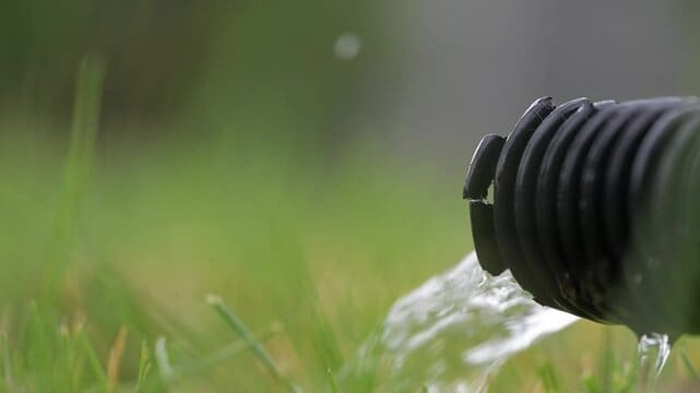 Water flowing from a black hose.