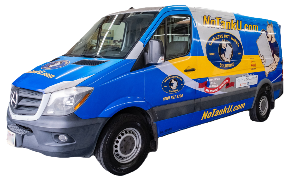 Blue van with NoTankU.com logo.