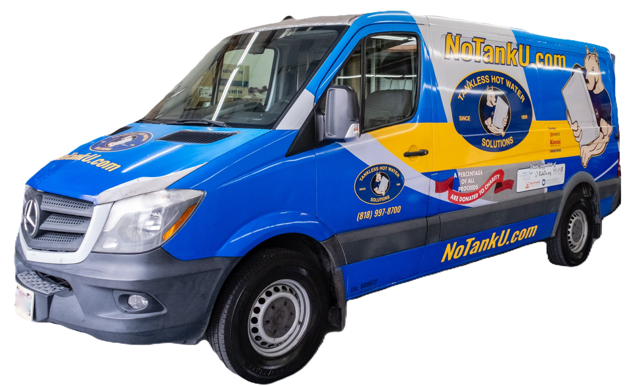 Blue van with NoTankU.com logo.