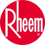 Rheem logo in red circle with green text.